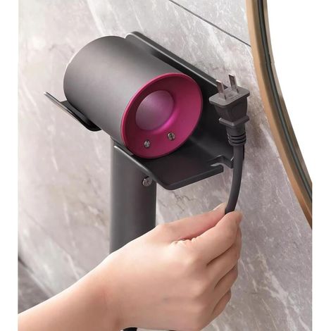 Universelle Halterung Für Haartrockner, Wandmontierte Halterung Für Haartrockner, Haken Mit Steckdose Und Kabelorganisator, Selbstklebend Für Badezimmerschrank (1er-pack Schwarz)