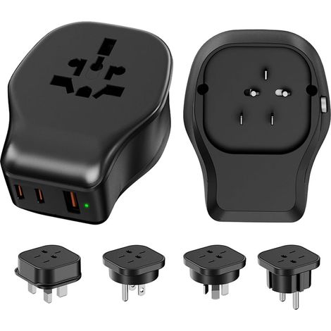 Universeller Steckdosenadapter-set Mit Abnehmbarem Stecker, Weltweiter Netzstecker Mit 2x Usb-c + 1x Usb-a Und 4 Ac-steckdosen Für Usa/kanada/australien/uk/eu/china Reiseadapter
