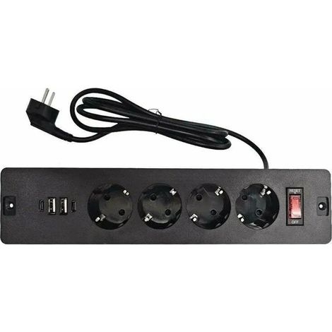 Eingebaute Mehrfachsteckdose Mit Integrierter Steckdose, Usb-c-datenkabel, 1,7 M Kabel Und Schalter, Für Arbeitsplatten, -2a-2c-schwarz.