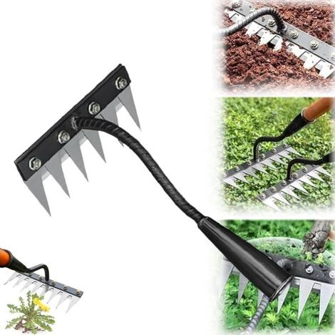 Eisernes Unkrautjäte-rechen, Gartenrechen Aus Kohlenstoffstahl Mit 5/6/7/8 Zinken Zur Rasenlockerung, Abnehmbares Mehrzweck-werkzeug Für Haushalt Und Landwirtschaft
