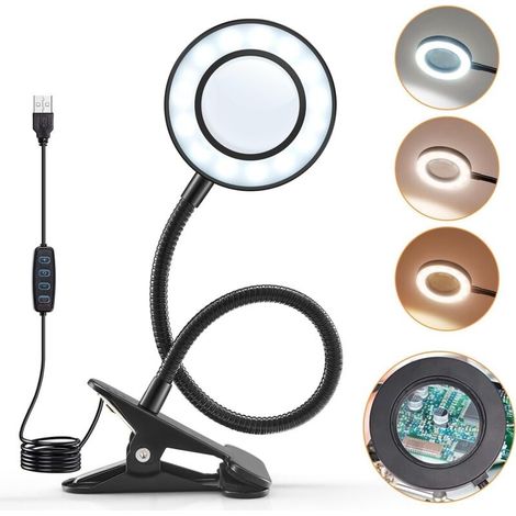 Schreibtischlampe, Flexible 360° Lupenleuchte Zum Lesen, 3 Farbtemperaturen, 10 Helligkeitsstufen, Led-schreibtischlampe, Dimmbare Leselampe, Klemmlampe, Tragbare Schreibtischlampe, Spaltlampe