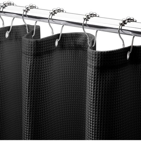 Duschvorhang Schwarz 150 Cm X 180 Cm, 1 Stück Aus Polyester Mit Metall-kugelring, Strukturierter Duschvorhang Für Das Badezimmer