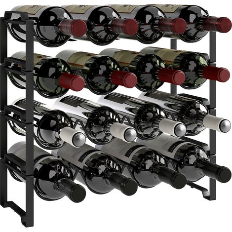 Stapelbarer Weinregal Mit 4 Ebenen, Wellenmuster, Für 16 Flaschen, Aus Metall, 42,5 X 16,5 X 41 Cm, Schwarz