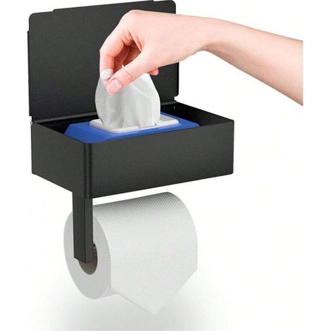 Wandmontierter Toilettenpapierhalter Ohne Bohren, Mit Regal Und Feuchttuchspender, Schwarz, Für Bad Und Küche