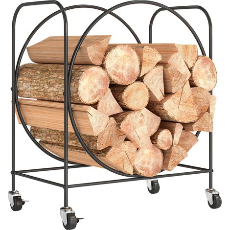 Metallischer Holzständer Mit Rollen Für Kamin, Geeignet Für Innen- Und Außenbereich, 51 X 30 X 60 Cm, Schwarz