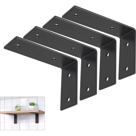 Satz Von 4 Robusten L-halterungen, 5 X 3 X 1,8 Zoll, Edelstahl-regalhalterungen, Schwebende Wandregale, Inklusive Befestigungsmaterial, Schwarz
