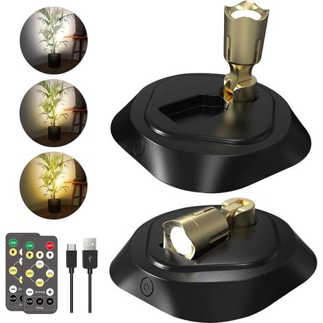 2 Sets Kabellose Dreifarbige Led-spots Mit Fernbedienung, Timer, Wiederaufladbar, Dimmbar, Schwarz