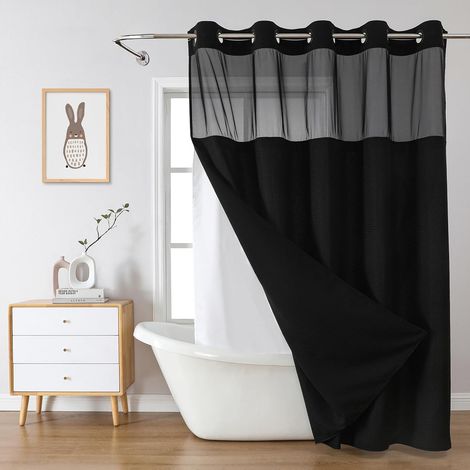 Duschvorhang, Wasserdichter Stoff, Badezimmer, Schwarz, 71 X 74 Zoll