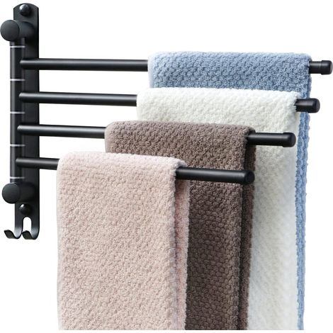 Schwarzer, Drehbarer Wand-handtuchhalter Aus Edelstahl Sus304, Platzsparender Handtuchhalter Mit 4 Armen Für Das Badezimmer