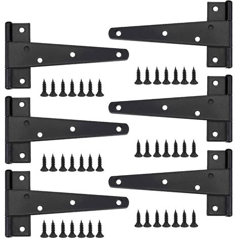 6 Stück Schwere Türscharniere, 6-zoll-türscharniere, Schwarze T-scharniere, Flache Edelstahlscharniere, Robuste Eisentürscharniere Für Türen, Fenster Und Gartenhäuser