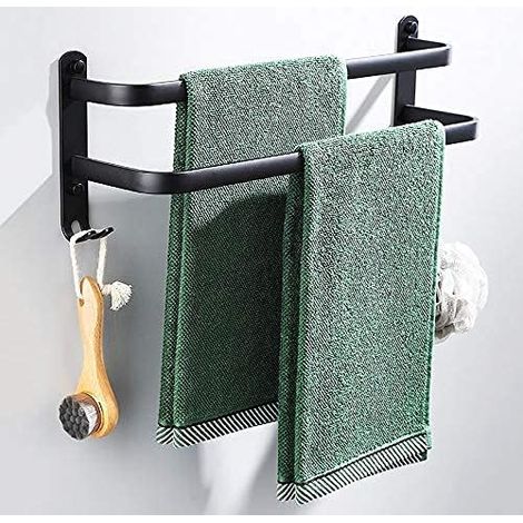 Handtuchhalter Für Badezimmer, Schwarzer Wand-handtuchhalter Mit Klebefunktion Für Dusche Und Küche, Wasserdichte Handtuchstange Mit Haken (zwei Stangen, 70 Cm)