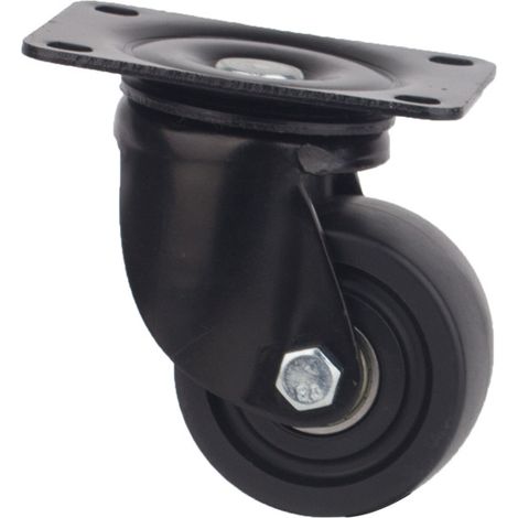Jeu De 4 Roulettes Noires Avec Plaque De Montage, Diamètre 50 Mm, Plastique Et Acier, Noir