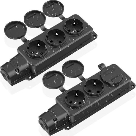 Multiprise 3 Steckdosen, Wasserdichte Außensteckdose Ip54, Schutzkontaktsteckdosen Mit Klappdeckel, Mehrfachsteckdose Für Den Außenbereich, 230 V/16 A Max. 3500 W, Außensteckdose Für Garten Und Küche