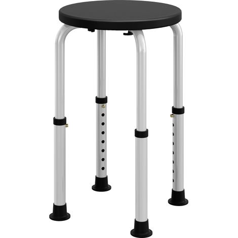 Rutschfester Duschhocker, In 8 Höhen Verstellbar, Aus Aluminium Und Pe, 32,5 X 41 X 35,5-54 Cm, Schwarz