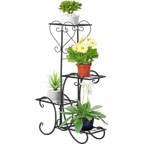 Blumenständer Aus Metall, 4-stufiges Pflanzenregal, Blumenleiter, Blumenständer Für Innen- Und Außenbereich, Garten, Balkon, Schwarz, 45 X 24,5 X 80 Cm