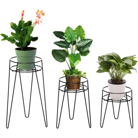 3er-set Pflanzenständer, Höhen 23,5/30/42 Cm, Blumenständer Für Innen- Und Außenbereich, Metallständer Für Blumentöpfe, Pflanzenhocker Für Wohnzimmer, Garten, Balkon