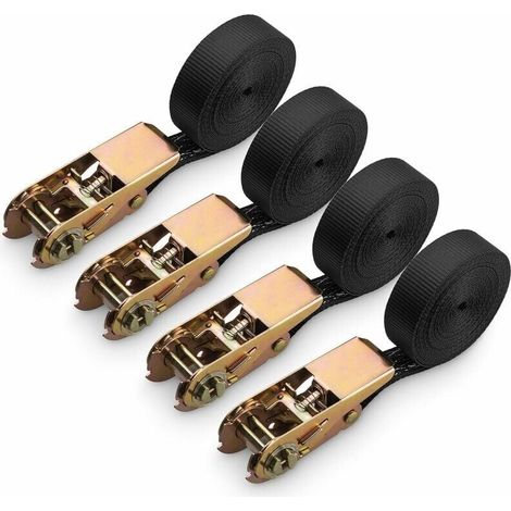 4er-set Ratschenspanngurte, Polyester-ratschengurt Für Motorrad, Auto, Fahrrad, Anhänger, Tragfähigkeit 800 Kg, 6m X 25mm - Schwarz-liaiki