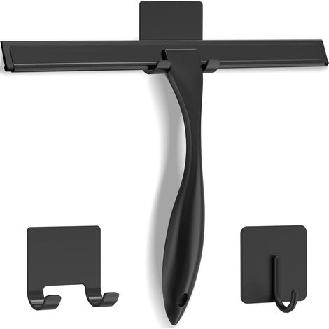 Edelstahl-duschrakel, Vielseitig Einsetzbar Für Glastüren, Fliesen Und Autos, Mit 2 Klebehaken, 30 Cm, Schwarz