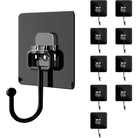 10er Set Klebehaken (max. 30 Kg) - Schwarz - Wasserdicht Und Spurlos - Wandbefestigung Ohne Bohren Für Badezimmer, Decke, Wandhaken, Küchenutensilien, Schlüssel, Rucksack