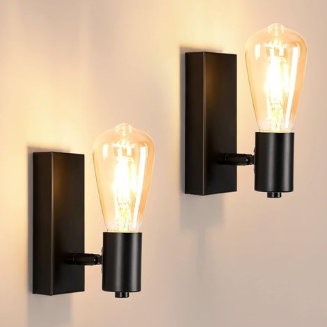 2er Set Industrielle Innen-wandleuchten, Vintage E27 Wandstrahler 90° Oder 360° Schwenkbar, Retro Metall-wandlampe In Schwarz Für Wohnzimmer, Schlafzimmer, Küche, Treppe, Flur [energieklasse E]