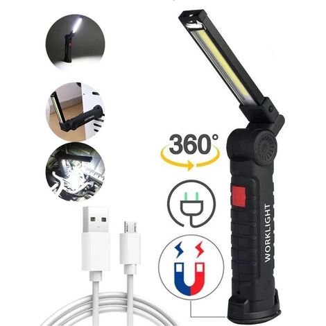 Led-arbeitsleuchte - Usb-aufladbar - 3w - 360° Drehbar - Cob-led - Magnetisch - Taschenlampe - Schwarz