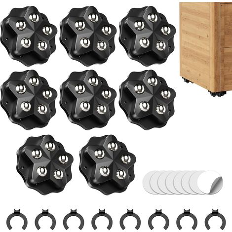 Uningyi 8er-set Selbstklebende 360°-kugelrollen Für Schwere Lasten Mit 5 Stahlkugeln, Für Küchengeräte Und Möbel, Flache Rollen Mit 8 Bremsen Und 8 Geräuscharmen Aufklebern