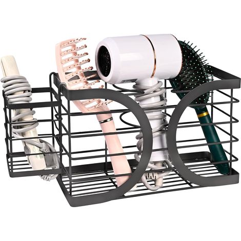 Elegante Schwarze Halterung Für Haartrockner – Stilvoller Bad-organizer Für Haartrockner, Glätteisen, Haarbürste Und Zubehör