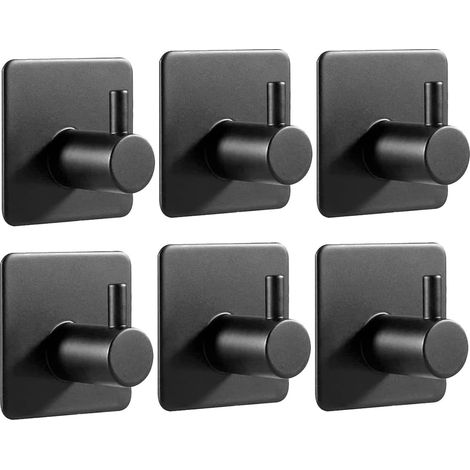 Klebehaken Schwarz, 6er-pack, Haken Aus Edelstahl 304, Ohne Bohren, Handtuchhalter Aus Edelstahl Für Zuhause, Küche, Bad Und Büro.