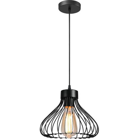 Industrielle Hängeleuchte, Kronleuchter, Deckenlampe Mit Metall-käfig-schirm Im Vintage-stil, Lampe Für Küche, Esszimmer, Wohnzimmer, Schlafzimmer, Bar, Flur, Restaurant, 23 Cm, Schwarz Mit E27-fassun