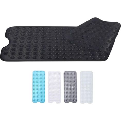 Rutschfester Badteppich Extra Lang 100 X 40 Cm Starke Saugnäpfe & Schimmelresistent Maschinenwaschbar Sicher Für Kinder & Senioren Schwarz
