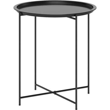 Runder Gartentisch Mit Abnehmbarem Tischblatt, Verstellbaren Füßen Und Stahlfinish Für Den Außenbereich Ø46x50 Cm Schwarz