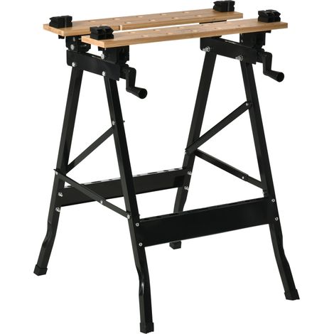 Klappbare Werkbank Mit 4 Schraubzwingen, Arbeitstisch, Traglast 150 Kg, 63,5x60,5x78 Cm, Schwarz