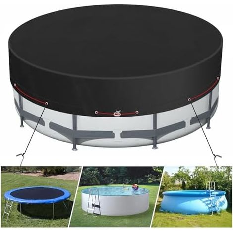 Solare Poolabdeckung Für Aufstellpools – Runde Tankabdeckung, Wasserdicht Und Uv-beständig – Mit Erdnägeln, Winde Und Kabel (schwarz, 6,3 M)