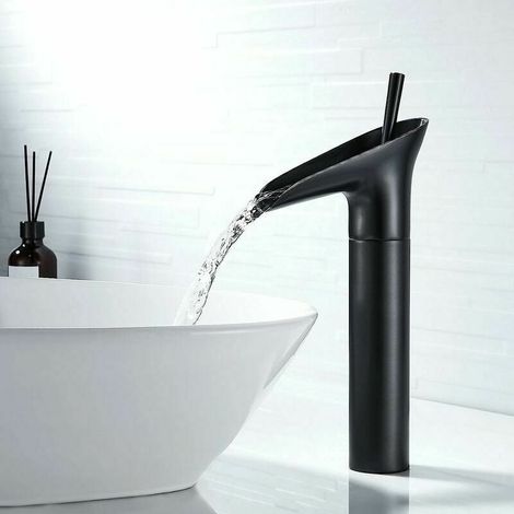 Schwarzer Wasserhahn Für Badezimmer, Schwarzer Retro Einhebel-mischer Mit Kaskaden-auslauf, Waschtisch-wasserhahn Aus Messing, Hoher Wasserhahn Für Waschbecken, Handwaschbecken-wasserhahn, Aufsatzwasc