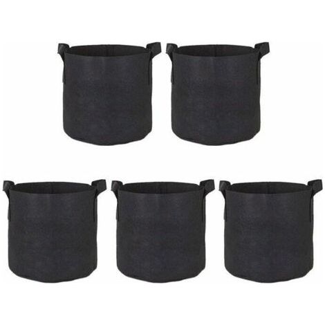 5er-set Schwarze Pflanzsäcke Aus Vliesstoff – Robuste, Wiederverwendbare Und Atmungsactive Gartensäcke Mit Griffen, 40x35 Cm