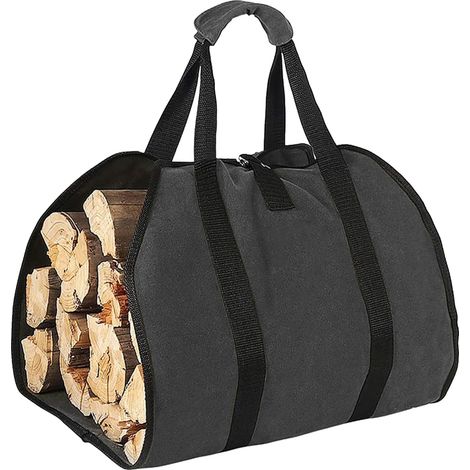 Schwarze Tragetasche Für Brennholz Im Außenbereich, Maße Entfaltet 46x98 Cm, Eine Tragbare Und Langlebige Holzscheittasche Für Camping.