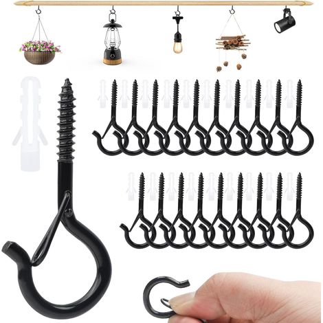 Uningyi 20er-pack Schwarze Edelstahl-haken-schrauben Für Wandhaken, Deckenhaken Und Windglocken