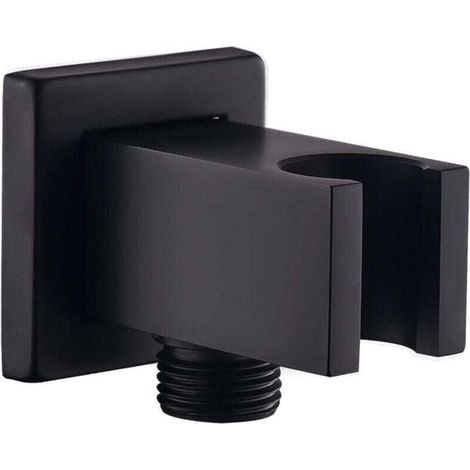 Wand-einspeisewinkel Mit Handbrausehalter, Quadratischer Duschschlauchanschluss Aus Messing 1/2″, Wandwasserauslass Drop Ell Union, Schwarz