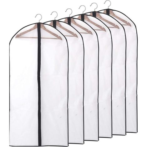 Kleiderschutzhüllen, Staubdicht, Wasserdicht, Motten- Und Feuchtigkeitsbeständig, Halbtransparente Schutzhüllen Mit Reißverschluss Für Hemden, Anzüge Und Mäntel, 6 Stück, 60 X 140 Cm (schwarz)