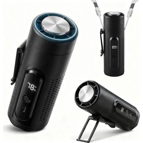 Tragbarer Ventilator, 3-in-1 Handventilator Mit Kühlplatte, Mini Wiederaufladbarer Ventilator Mit 5 Geschwindigkeiten Und Led-anzeige, Tischständer & Licht Für Reise Und Büro (schwarz)