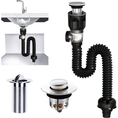 Abfluss-sieb Für Waschbecken, Waschbecken-siphon, Waschbeckenablauf Ohne Überlauf, Ausziehbar Von 300-955 Mm Für Bad Und Küche (schwarz)