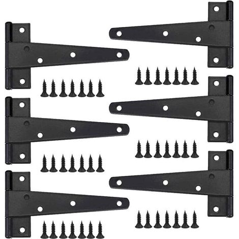 Schwere Türscharniere 6 Stück, 6-zoll-türscharniere, Schwarze T-scharniere, Flache Edelstahlscharniere, Robuste Eisentürscharniere Für Türen, Fenster Und Gartenhäuser