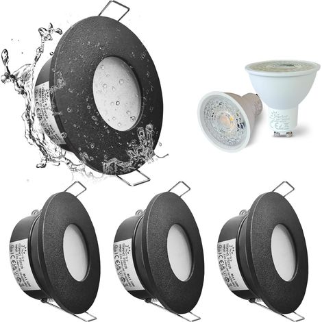 4er-set Led-einbaustrahler Ip65 Wasserdicht, 5w 3000k Warmweiß Einbauspots Für Bad Und Küche, Deckeneingebaute Beleuchtung, Ausschnitt 68mm, Nickel Satin - Lampengehäuse Schwarz