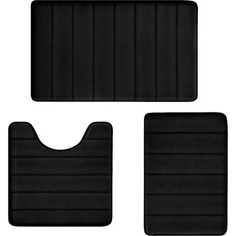 Badevorleger Aus Memory-schaum, Schwarz, 3er-set, Weich, Sehr Saugfähig, Rutschfest, Maschinenwaschbar.