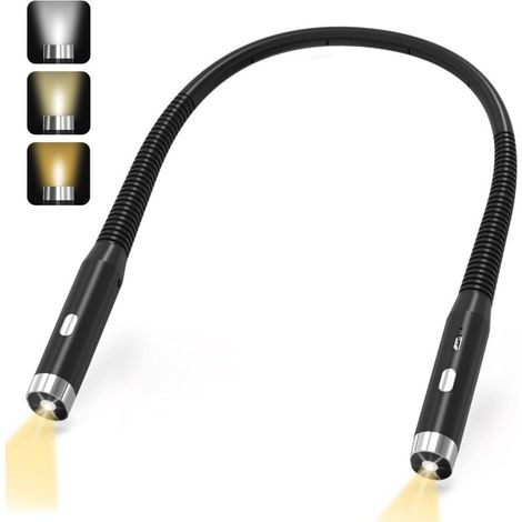 Wiederaufladbare Led-halsleseleuchte Mit 3 Farbmodi - Einstellbare Helligkeit Leseleuchte Für Lesen Im Bett, Stricken, Reparaturen - Komfortabel Und Flexibel, Schwarz