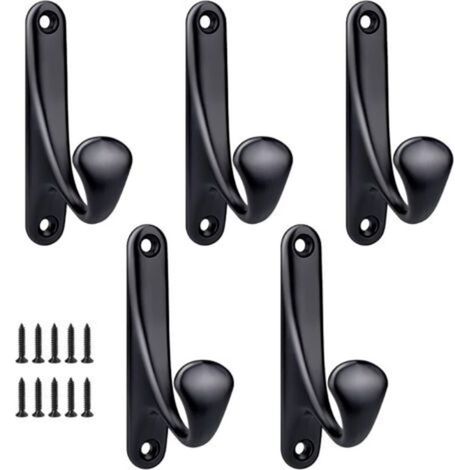 Ein Satz Von 5 Zum Schrauben Bestimmten Wandhaken Aus Zinklegierung – Minimalistischer Schwarzer Stil, Geeignet Für Eingangsbereiche, Schlafzimmer Und Badezimmer, Inklusive Schrauben Für Eine Einfache
