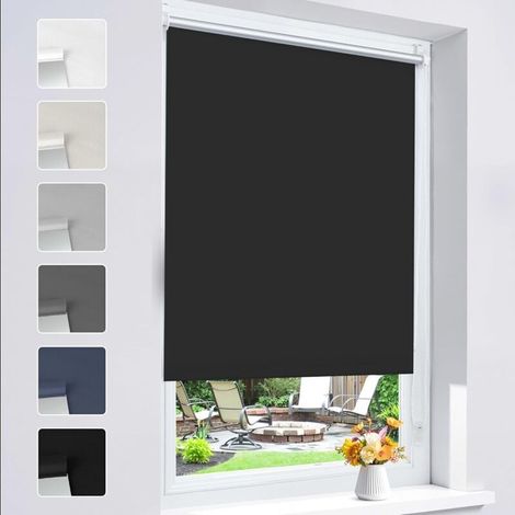 Store Enrouleur Occultant Sans Perçage Installation Facile 100% Opaque Protection Thermique Solaire Pour Fenêtre Porte, 85l X 230l Cm, Noir