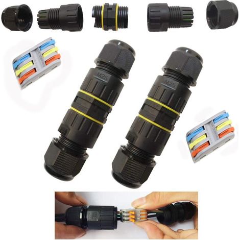 Ip68 Wasserdichte Außen-abzweigdose, Elektrische Kabelverbinder, 3-wege-anschlussdose, Kabelklemmen Für Kabel 9 Bis 12 Mm (2 Stück), Nylon