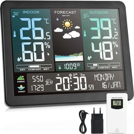 Wetterstation, Professionelle Multifunktions-elektronikuhr, Temperatur, Luftfeuchtigkeit, Barometer, Juckreiz, Phase