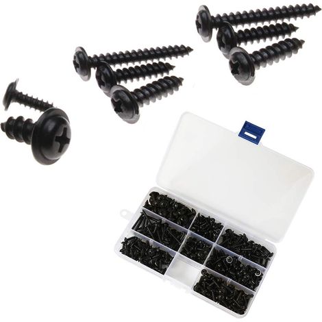 340 Stück Schwarze Selbstbohrende Blechschrauben, Selbstschneidende Schrauben Aus Kohlenstoffhaltigem Edelstahl, Flache Kopfholzschrauben Mit Kreuzschlitz, Größen: M3.0-m4.8